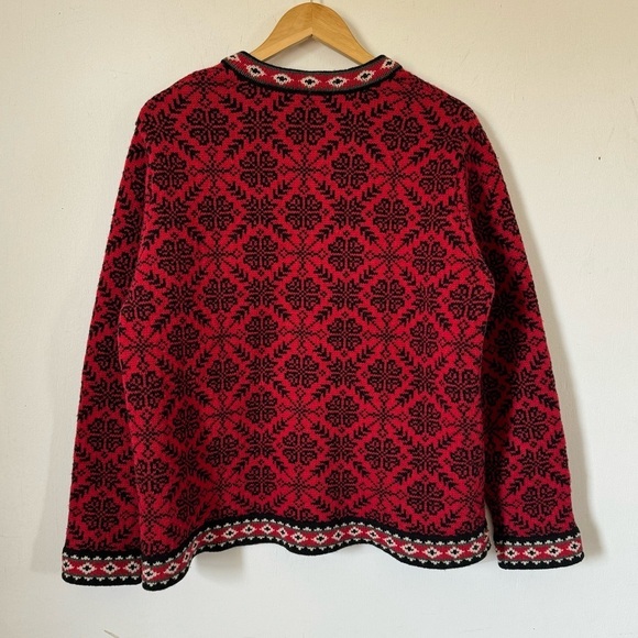 LL Bean Cardigan Sweater Red Cottagecore Merino Wool Lambswool Nordic Large - Picture 8 of 8